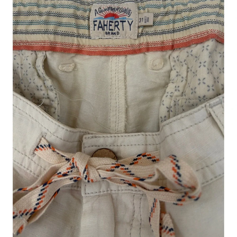 Faherty Mens Resort Style Preppy All‎ Day Linen Beach Short Cream Sand New